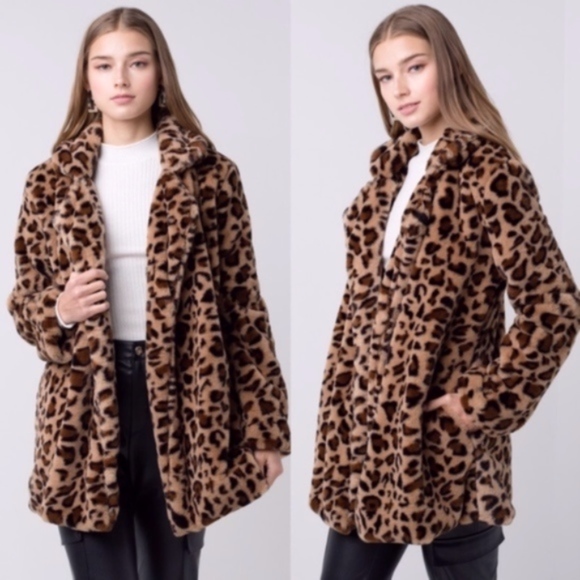 Luxe Leopard Print Vegan Fur Open Front Jacket Coat - Picture 4 of 7